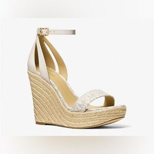 NEW-Michael Kors Kimberly Logo and Leather Wedge Sandal. Size 8M